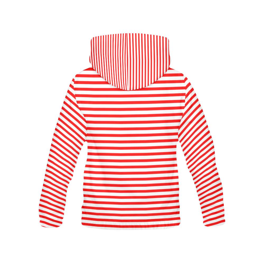 Horizontal Red Candy Stripes All Over Print Hoodie for Women (USA Size) (Model H13)