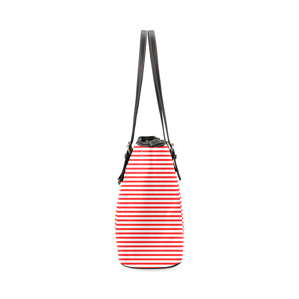 Horizontal Red Candy Stripes Leather Tote Bag/Small (Model 1640)