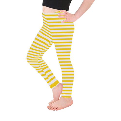 Horizontal Yellow Candy Stripes Kid's Ankle Length Leggings (Model L06)