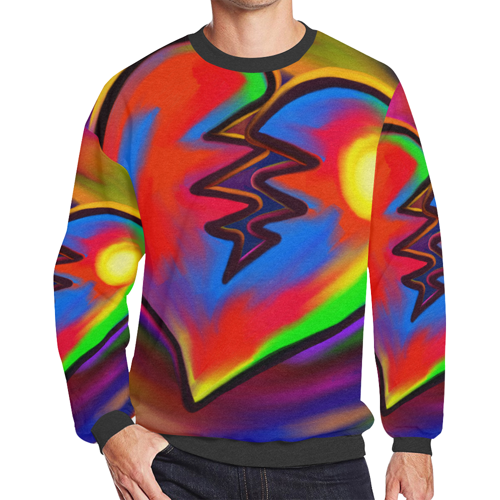 Broken Heart Vibrant Love Painting Men's Oversized Fleece Crew Sweatshirt/Large Size(Model H18)