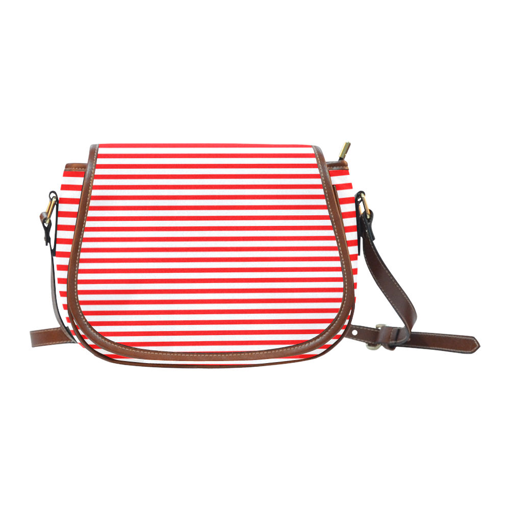 Horizontal Red Candy Stripes Saddle Bag/Small (Model 1649) Full Customization