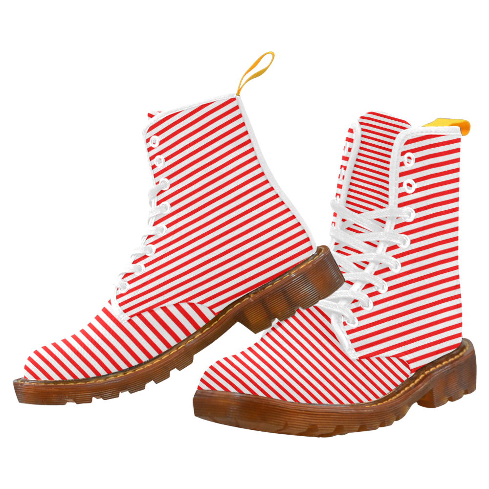 Horizontal Red Candy Stripes Martin Boots For Women Model 1203H