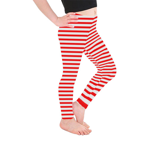 Horizontal Red Candy Stripes Kid's Ankle Length Leggings (Model L06)