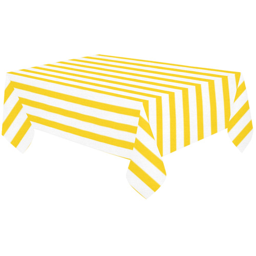 Horizontal Yellow Candy Stripes Cotton Linen Tablecloth 60"x120"