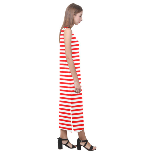 Horizontal Red Candy Stripes Phaedra Sleeveless Open Fork Long Dress (Model D08)