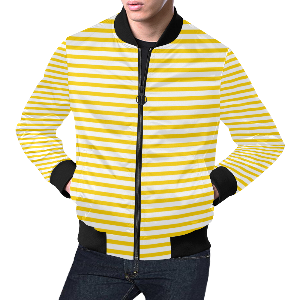 Horizontal Yellow Candy Stripes All Over Print Bomber Jacket for Men (Model H19)