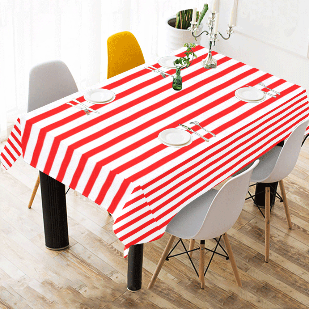 Horizontal Red Candy Stripes Cotton Linen Tablecloth 60"x 84"