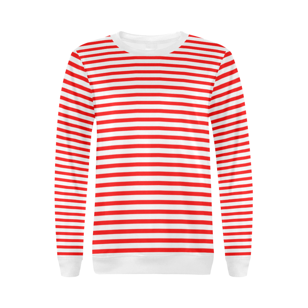 Horizontal Red Candy Stripes All Over Print Crewneck Sweatshirt for Women (Model H18)