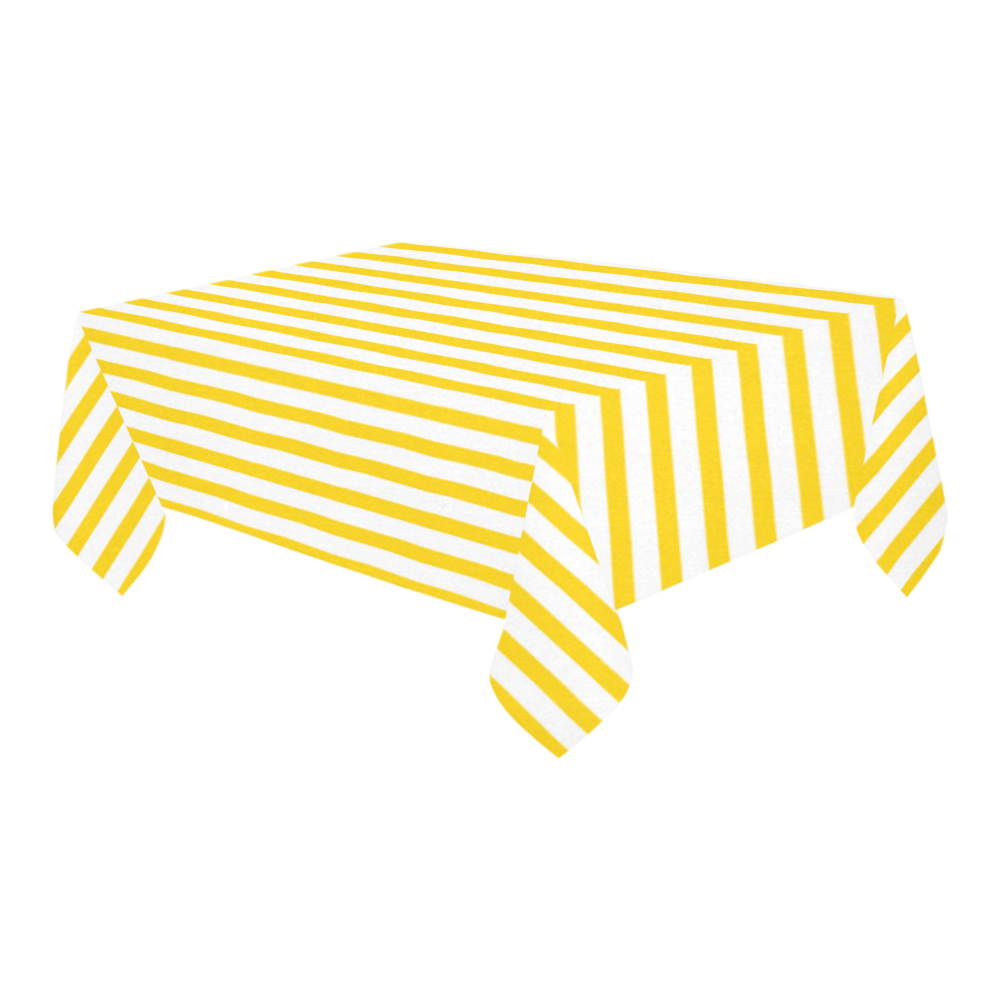 Horizontal Yellow Candy Stripes Cotton Linen Tablecloth 60" x 90"