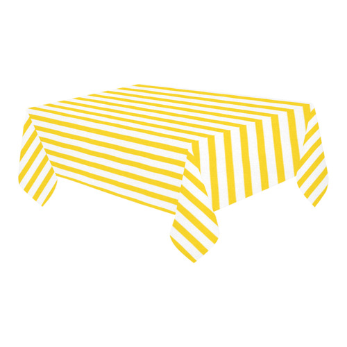 Horizontal Yellow Candy Stripes Cotton Linen Tablecloth 60" x 90"
