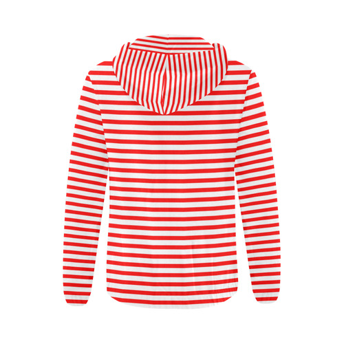 Horizontal Red Candy Stripes All Over Print Full Zip Hoodie for Women (Model H14)