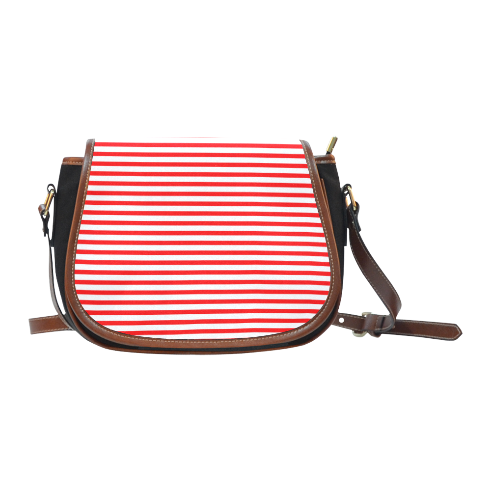 Horizontal Red Candy Stripes Saddle Bag/Small (Model 1649)(Flap Customization)
