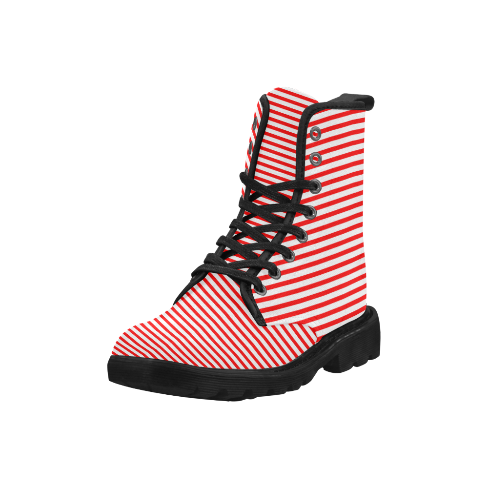 Horizontal Red Candy Stripes Martin Boots for Men (Black) (Model 1203H)