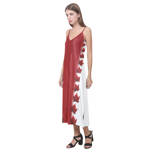 Canada Souvenir Dresses - Long V-Neck Open Fork Long Dress(Model D18)