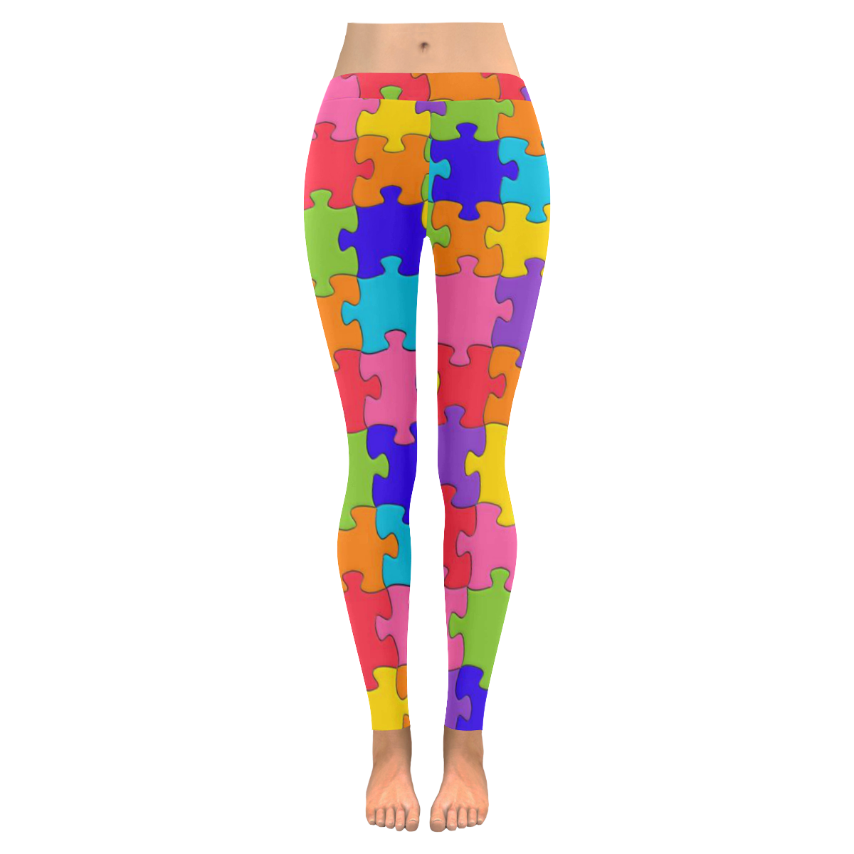 Womens Leggings Stretch Yoga Pants S, M, L, XL 2XL Colorful Jigsaw Puzzle Women's Low Rise Leggings (Invisible Stitch) (Model L05)