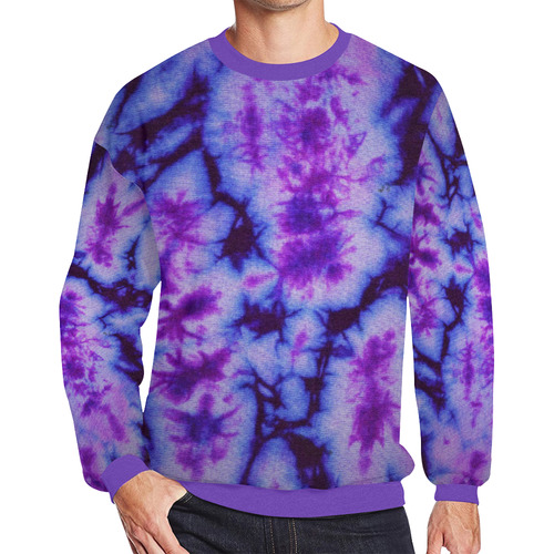 tie dye in blues and purple Men's Oversized Fleece Crew Sweatshirt (Model H18)