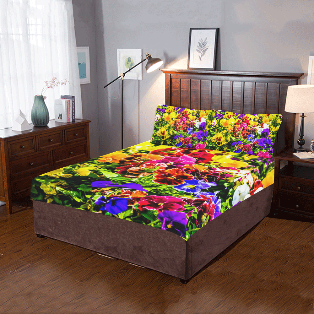 Viola Tricolor Flower colorful beautiful spring 3-Piece Bedding Set