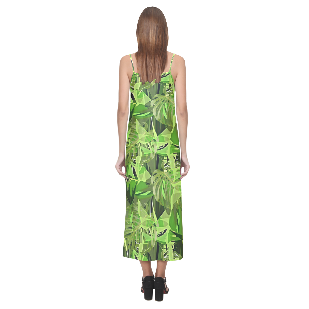 Tropical Jungle Leaves Camouflage V-Neck Open Fork Long Dress(Model D18)