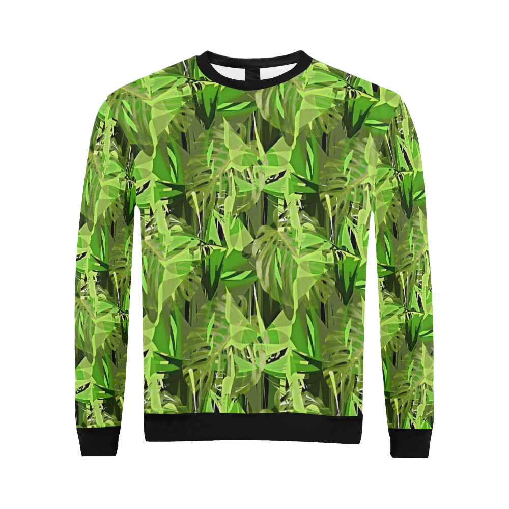 Tropical Jungle Leaves Camouflage All Over Print Crewneck Sweatshirt for Men (Model H18)