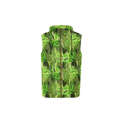 Tropical Jungle Leaves Camouflage All Over Print Sleeveless Zip Up Hoodie for Kid (Model H16)