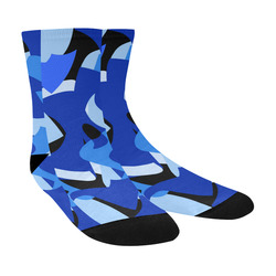 A201 Abstract Blue Camouflage Crew Socks