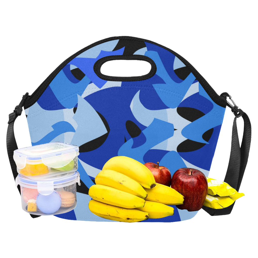 A201 Abstract Blue Camouflage Neoprene Lunch Bag/Large (Model 1669)