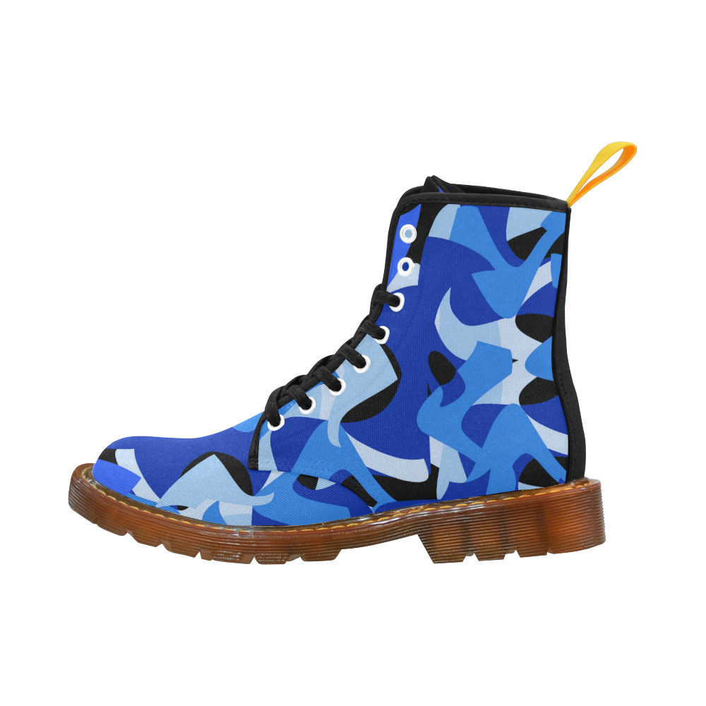 A201 Abstract Blue Camouflage Martin Boots For Men Model 1203H