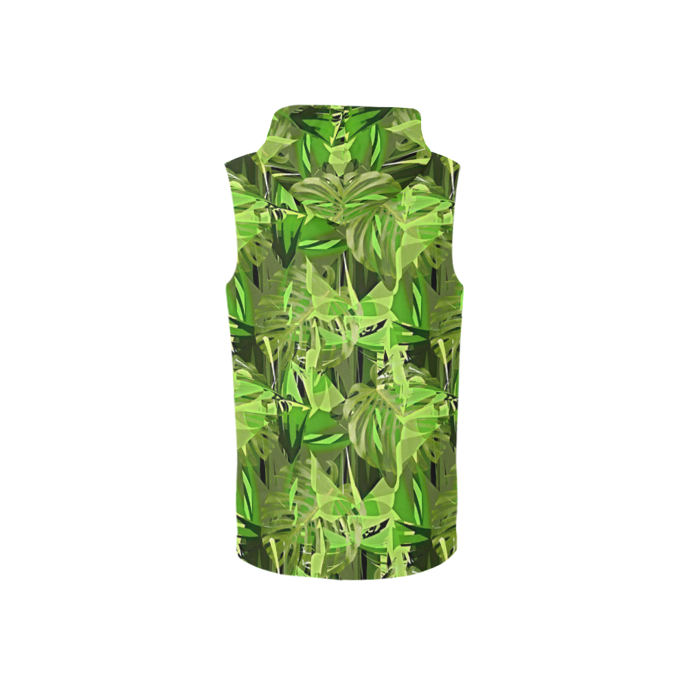 Tropical Jungle Leaves Camouflage All Over Print Sleeveless Zip Up Hoodie for Women (Model H16)