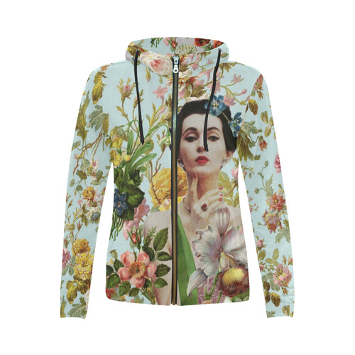 Flowers Abound All Over Print Full Zip Hoodie for Women (Model H14)