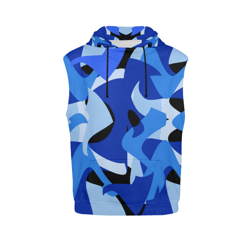 A201 Abstract Blue Camouflage All Over Print Sleeveless Hoodie for Men (Model H15)