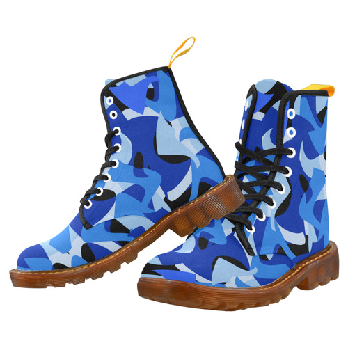 A201 Abstract Blue Camouflage Martin Boots For Men Model 1203H