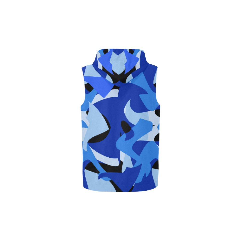 A201 Abstract Blue Camouflage All Over Print Sleeveless Zip Up Hoodie for Kid (Model H16)