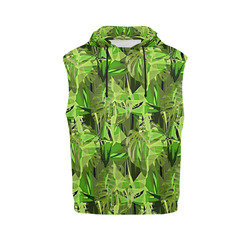 Tropical Jungle Leaves Camouflage All Over Print Sleeveless Hoodie for Men (Model H15)