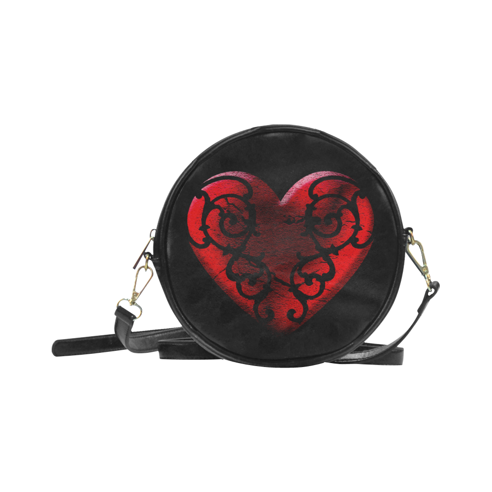 Filigree Red Goth Heart Round Sling Bag (Model 1647)