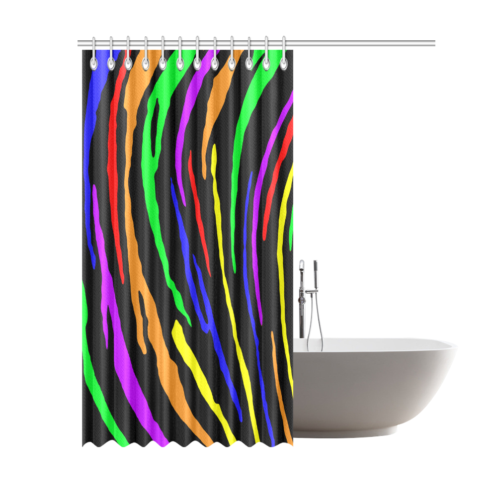 Rainbow Tiger Stripes Shower Curtain 69"x84"