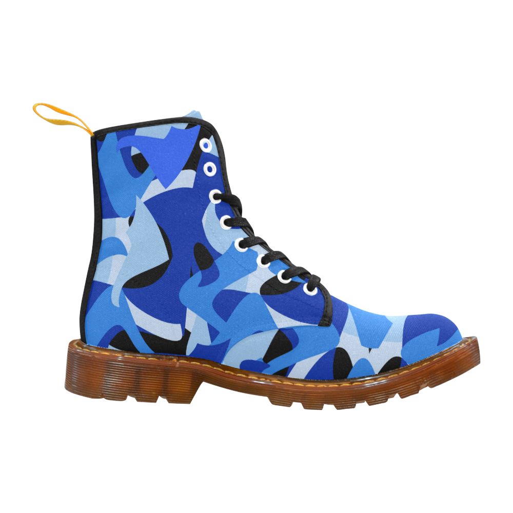 A201 Abstract Blue Camouflage Martin Boots For Men Model 1203H