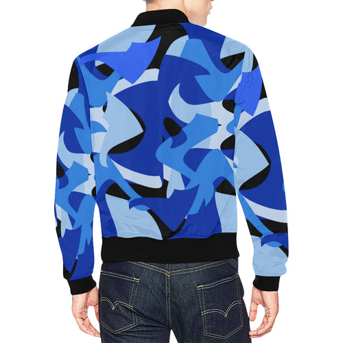 A201 Abstract Blue Camouflage All Over Print Bomber Jacket for Men (Model H19)