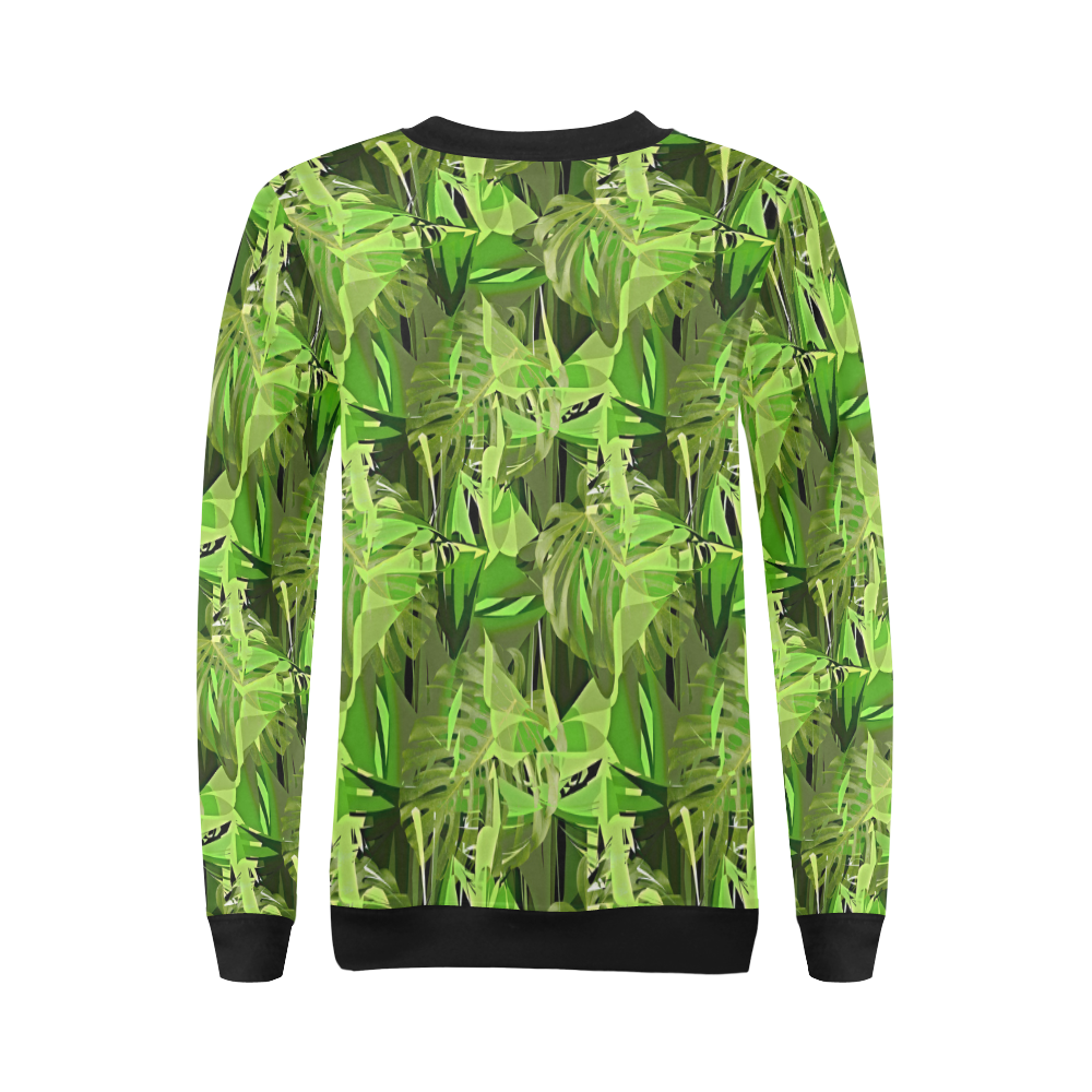Tropical Jungle Leaves Camouflage All Over Print Crewneck Sweatshirt for Women (Model H18)