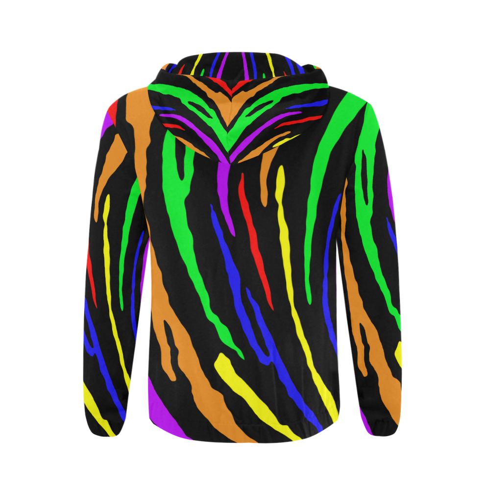 Rainbow Tiger Stripes All Over Print Full Zip Hoodie for Men/Large Size (Model H14)