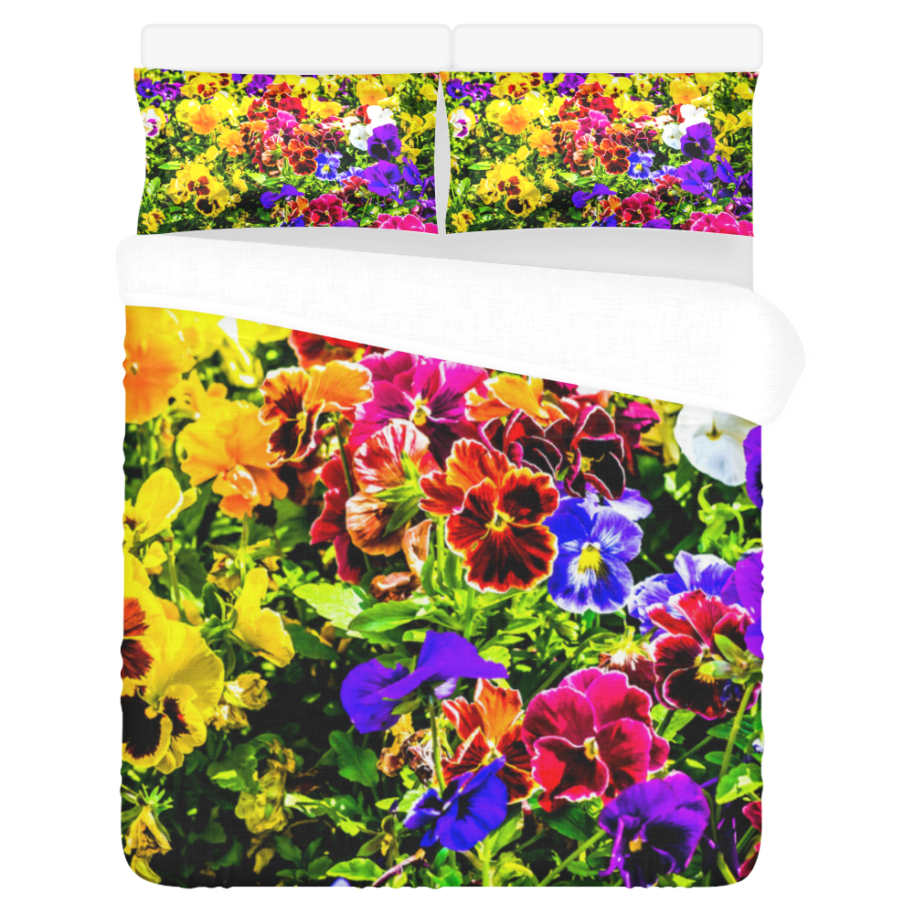 Viola Tricolor Flower colorful beautiful spring 3-Piece Bedding Set