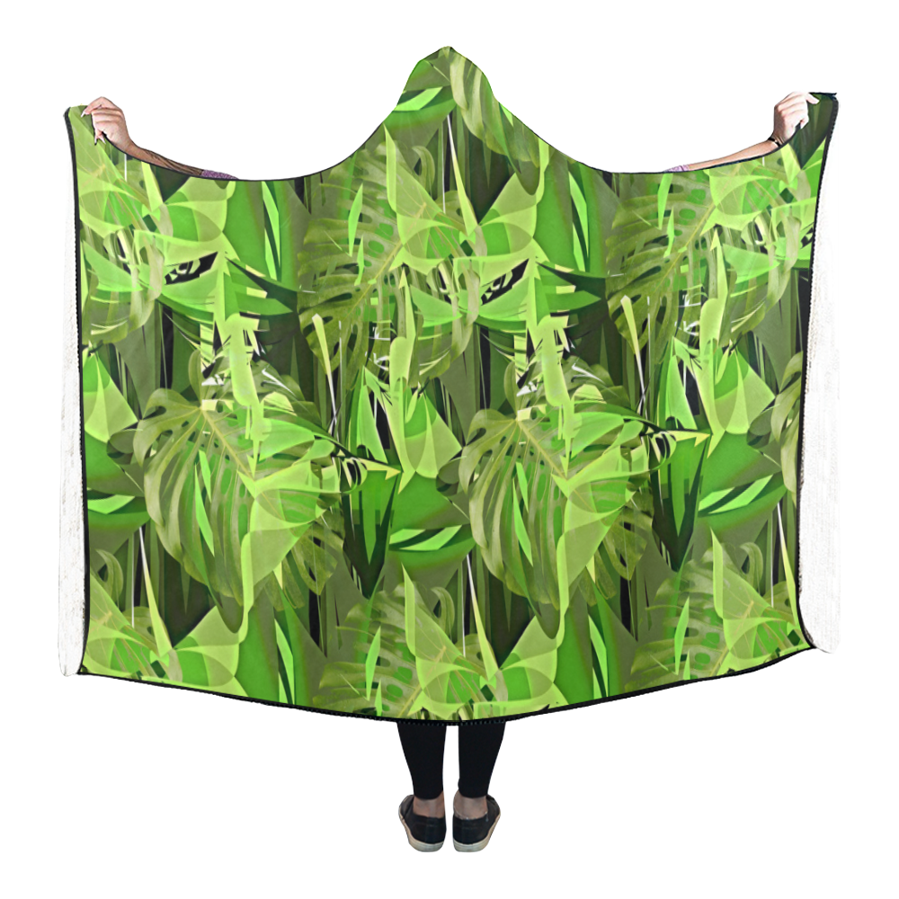 Tropical Jungle Leaves Camouflage Hooded Blanket 80''x56''