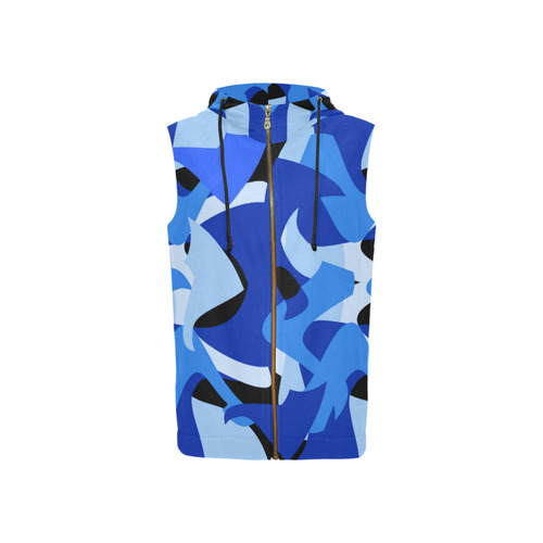 A201 Abstract Blue Camouflage All Over Print Sleeveless Zip Up Hoodie for Women (Model H16)