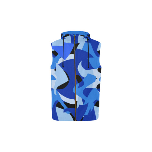 A201 Abstract Blue Camouflage All Over Print Sleeveless Zip Up Hoodie for Kid (Model H16)