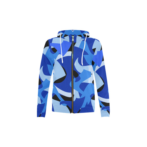 A201 Abstract Blue Camouflage All Over Print Full Zip Hoodie for Kid (Model H14)