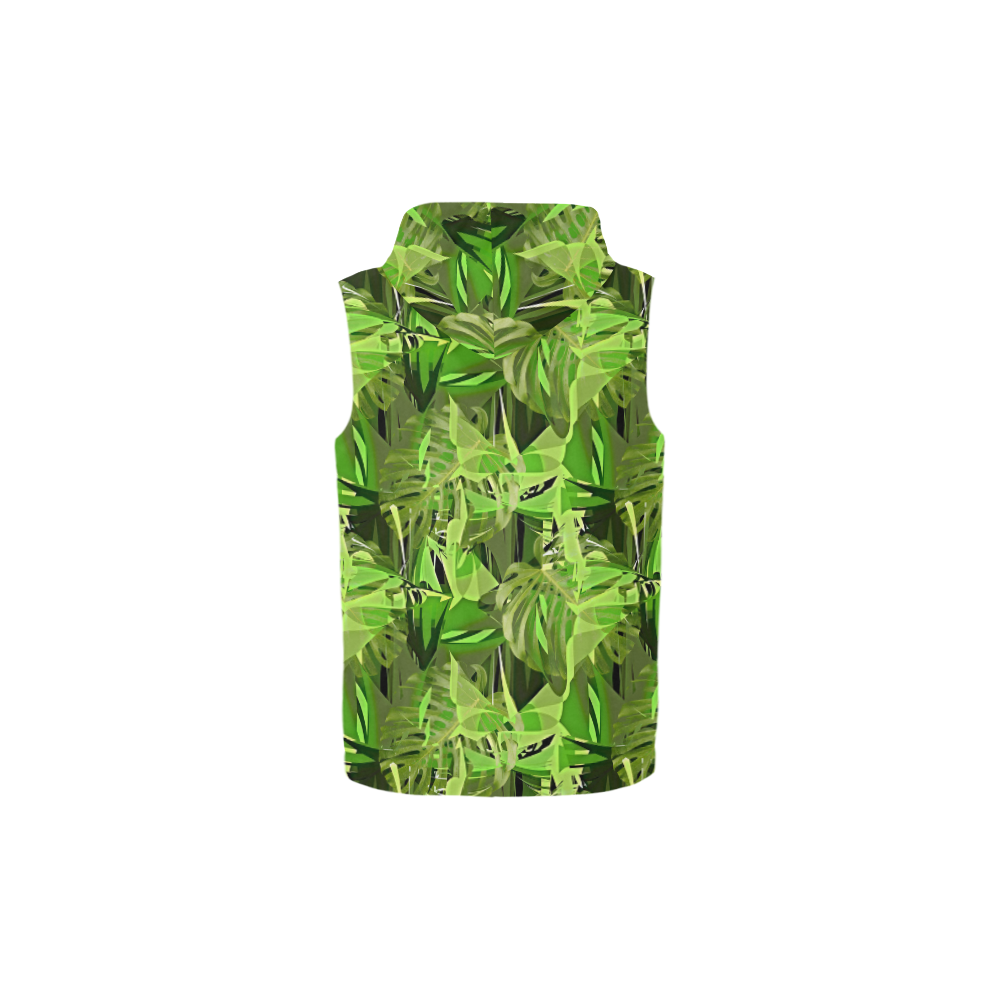 Tropical Jungle Leaves Camouflage All Over Print Sleeveless Zip Up Hoodie for Kid (Model H16)