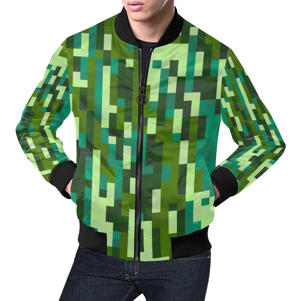green and turquoise pixel art All Over Print Bomber Jacket for Men (Model H19)