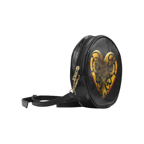 Filigree Gold Goth Heart Round Sling Bag (Model 1647)