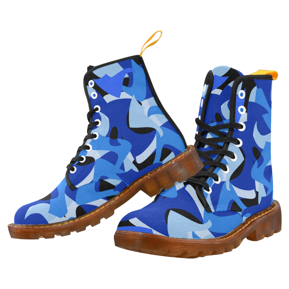 A201 Abstract Blue Camouflage Martin Boots For Women Model 1203H