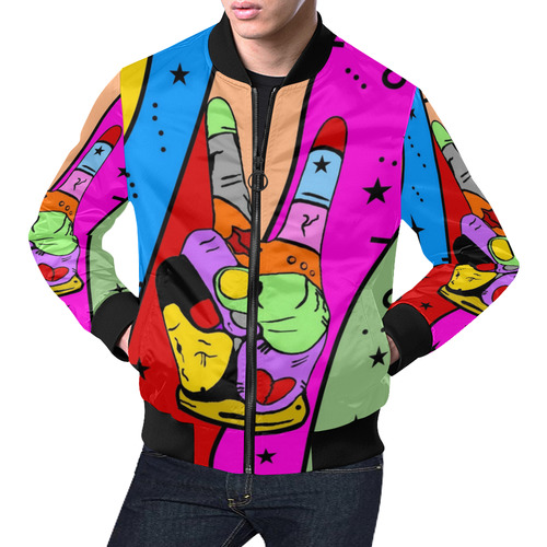 Peace Popart by Nico Bielow All Over Print Bomber Jacket for Men (Model H19)