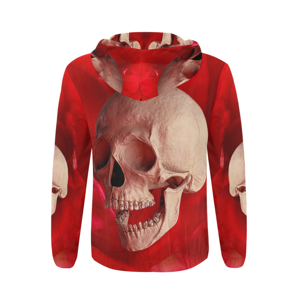 Funny Skul and Red Rose All Over Print Full Zip Hoodie for Men (Model H14)